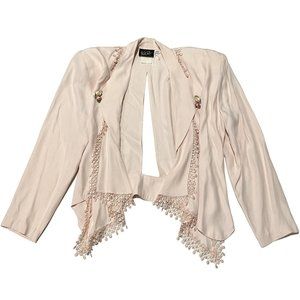 Wild Rose Vintage Blush Pink Lace Trim Draped Open Front Jacket Size 8 Western
